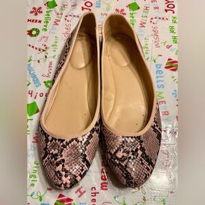 bp Bianca Size 11 Ballet Flats- Blush Pink & Black Snakeskin Print, Rounded Toe